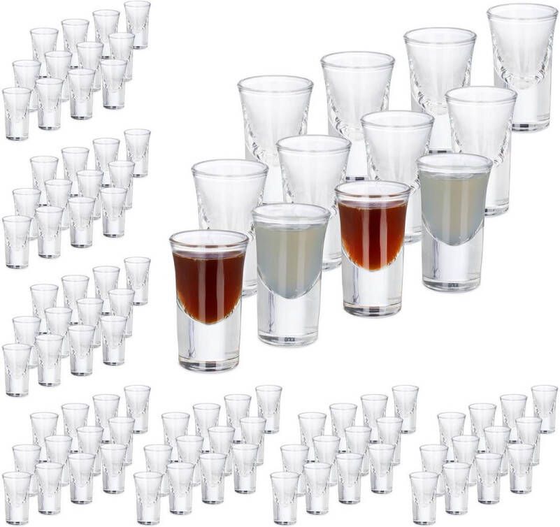 Relaxdays 96x shotglazen borrelglaasjes 4 cl glas likeur feest set
