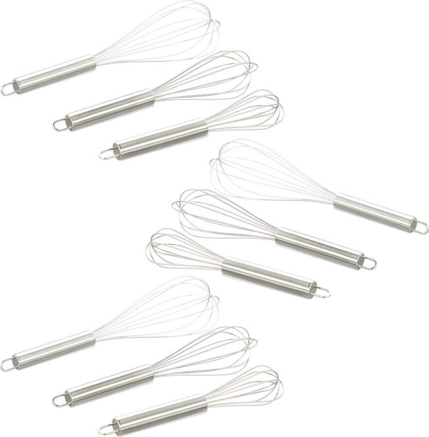 Relaxdays 9er set garde rvs ballongarde groot + keukengarde klein opkloppen – zilver