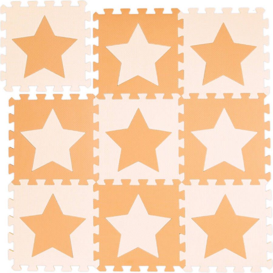 Relaxdays 9x speelmat foam sterren puzzelmat speelkleed vloermat oranje-beige
