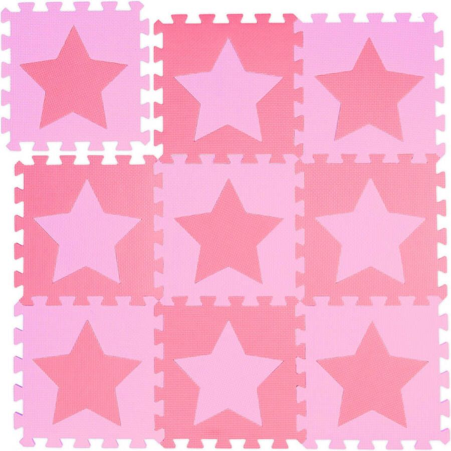 Relaxdays 9x speelmat foam sterren puzzelmat speelkleed vloermat schuim roze-paars