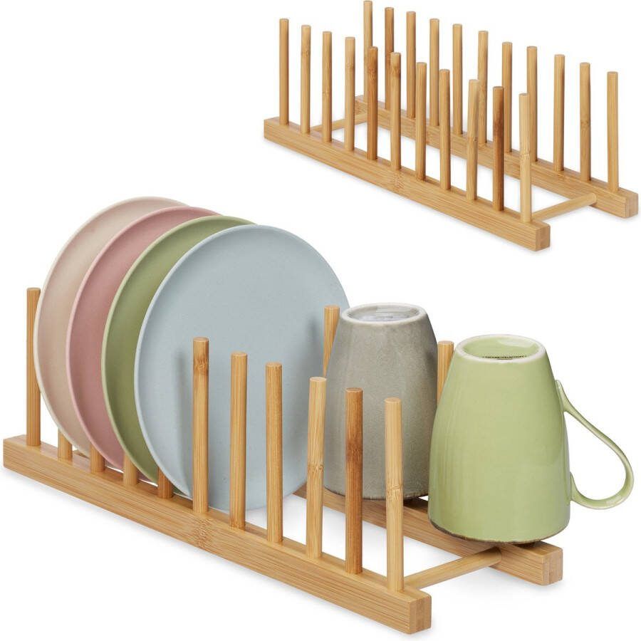 Relaxdays afdruiprek set van 2 vaatwasrek afwas droogrek elk 10 houders bamboe