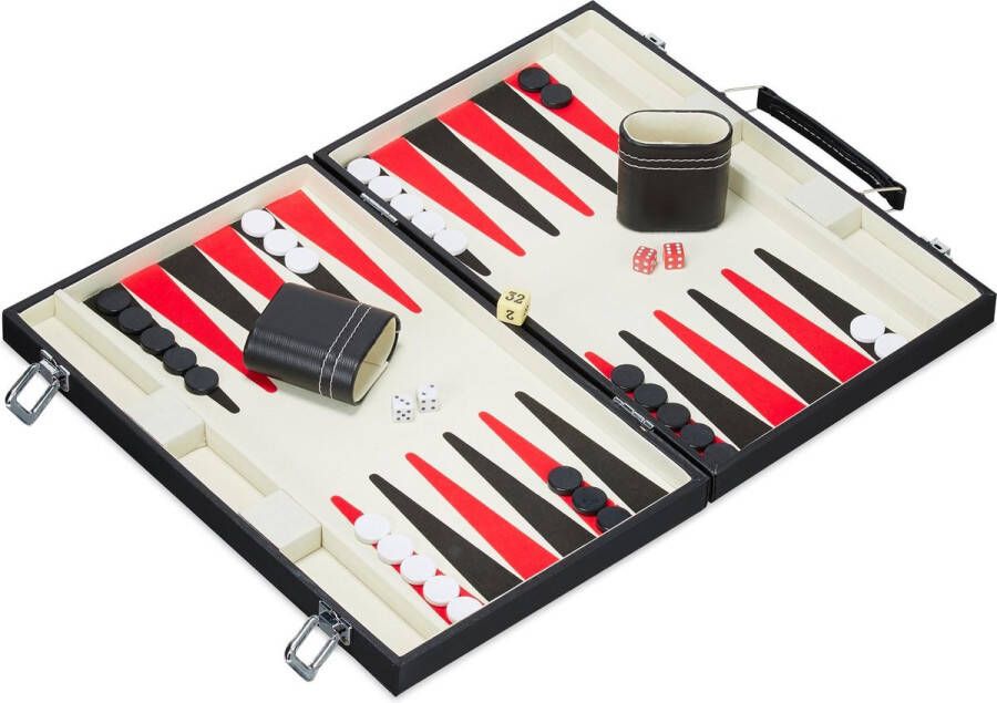 Relaxdays backgammon koffer bordspel Tric Track strategiespel triktrak zwart