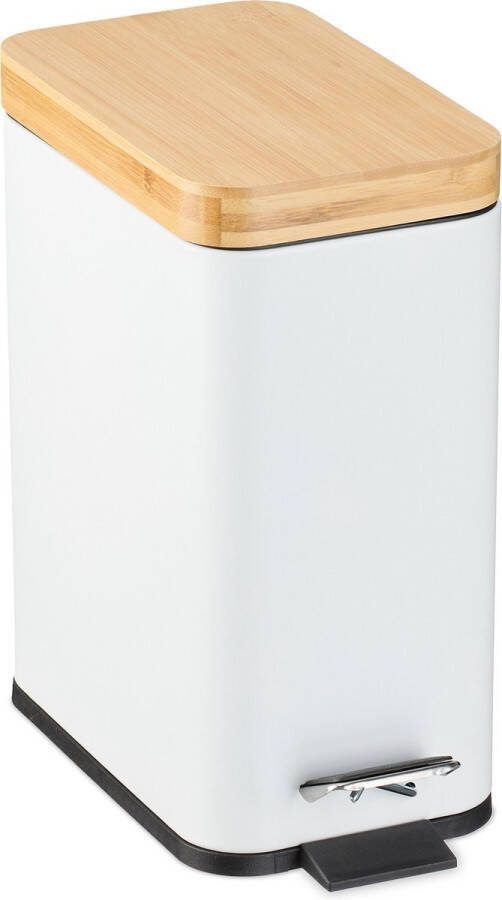 Relaxdays badkamer prullenbak 5 liter softclose pedaalemmer binnenbakje afvalemmer wit