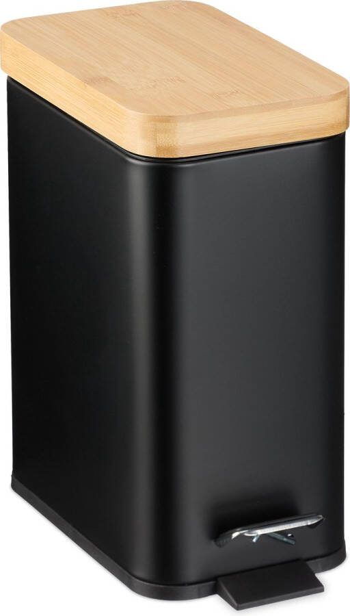 Relaxdays badkamer prullenbak 5 liter softclose pedaalemmer binnenbakje afvalemmer zwart