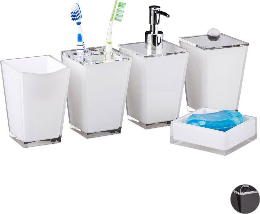 Relaxdays badkameraccessoires set vijfdelig badkamer accessoires volledige badkamerset wit