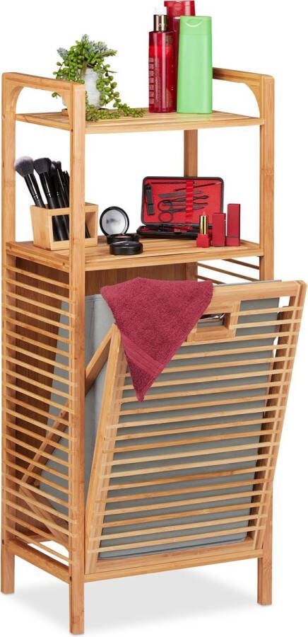Relaxdays badkamerrek met wasmand bamboe rek waszak opvouwbare wasmand