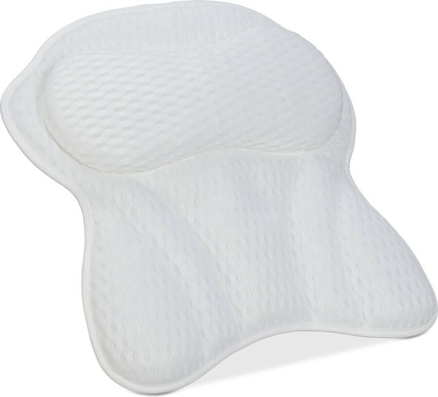 Relaxdays badkussen met zuignappen hoofdkussen bad nekkussen polyester zacht wit