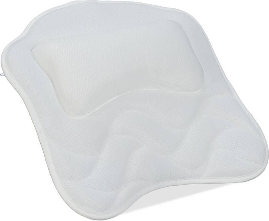 Relaxdays badkussen met zuignappen hoofdsteun bad nekkussen polyester wit