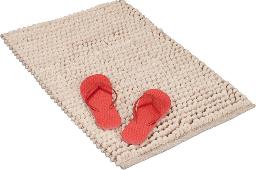 Relaxdays badmat chenille douchemat badkamermat voetmat wasbaar 50 x 80 cm beige