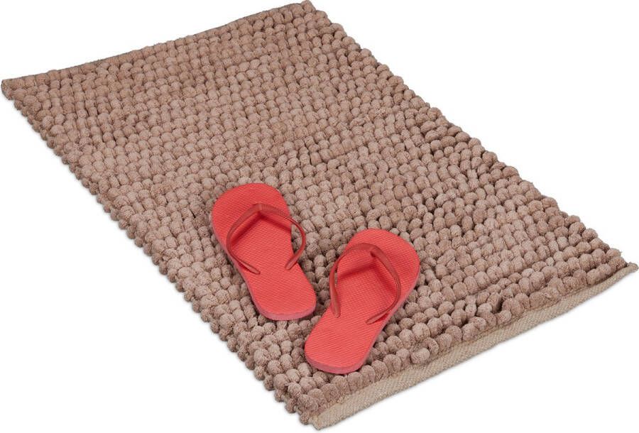 Relaxdays badmat chenille douchemat badkamermat voetmat wasbaar 50 x 80 cm bruin