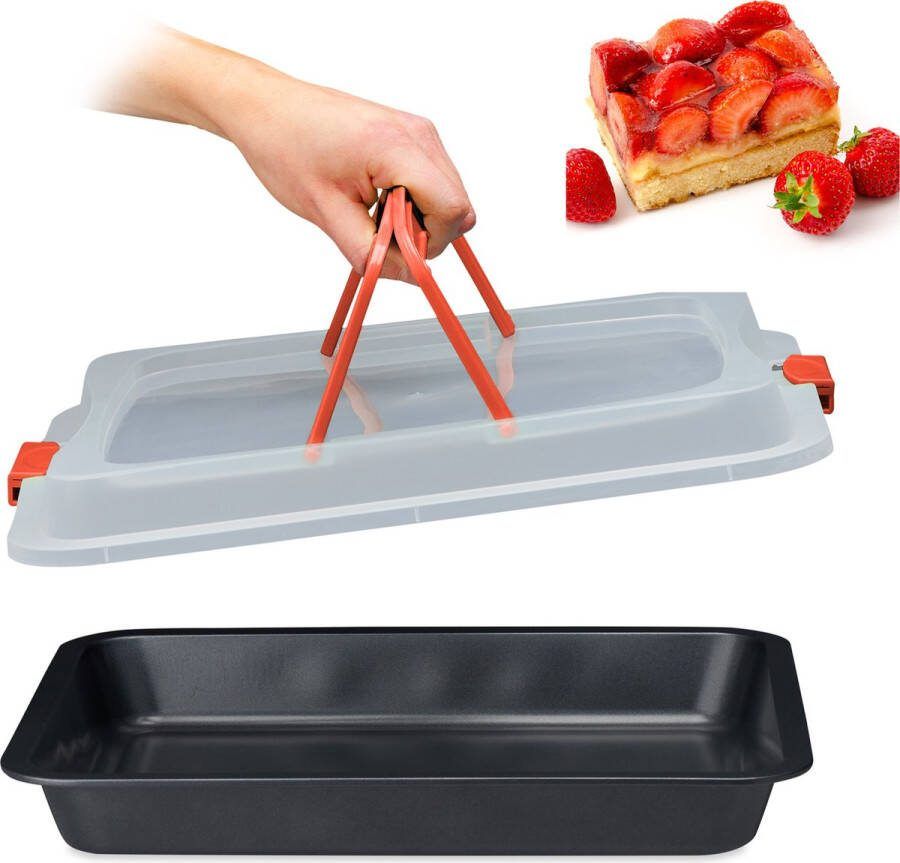 Relaxdays bakvorm met deksel cakevorm transportbox brownie bakvorm rechthoekig rood