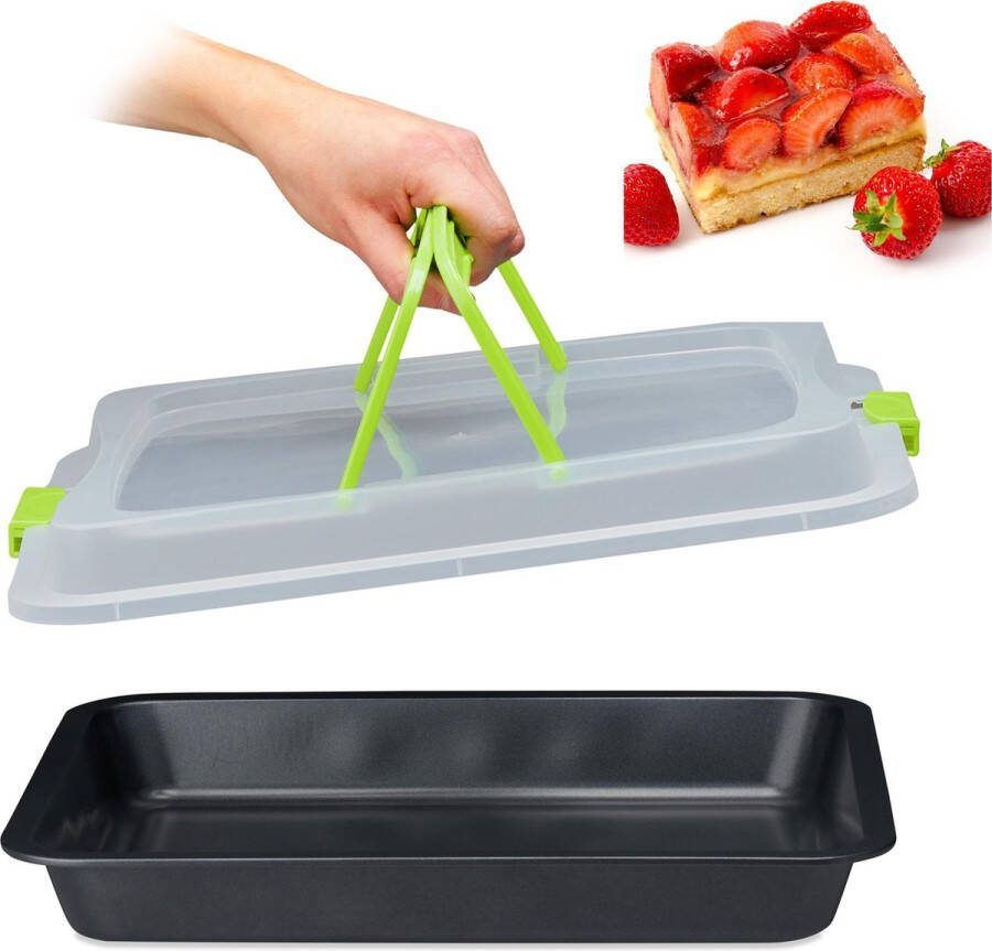 Relaxdays bakvorm met deksel taartdoos transportbox voor taart 3 in 1 groen