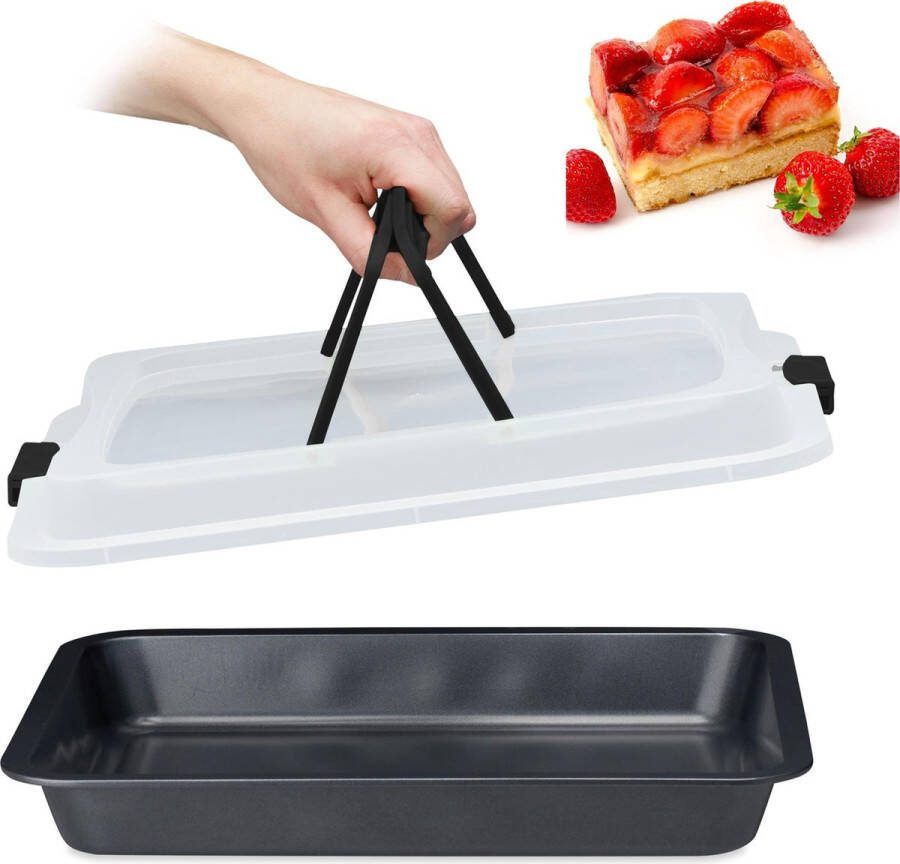 Relaxdays bakvorm met deksel taartdoos transportbox voor taart 3 in 1 zwart