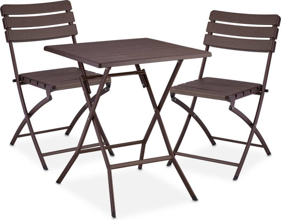 Relaxdays balkonset 3-delig bistroset kunststof & staal 2-persoons houtlook bruin