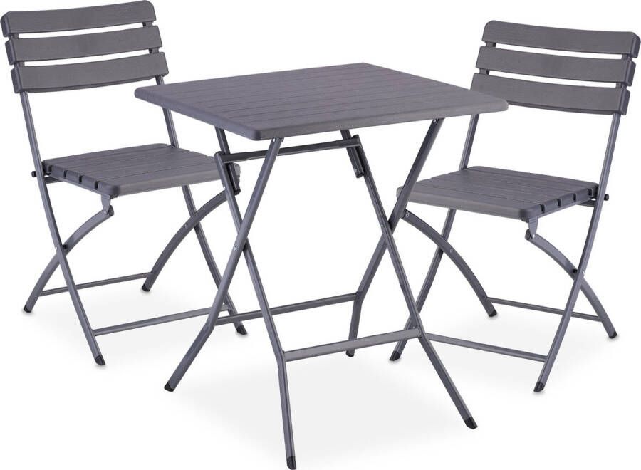 Relaxdays balkonset 3-delig bistroset kunststof & staal 2-persoons houtlook grijs