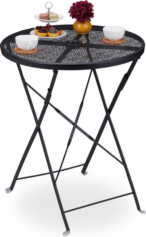 Relaxdays balkontafel inklapbaar bijzettafel tuin tuintafel rond bistrotafel zwart