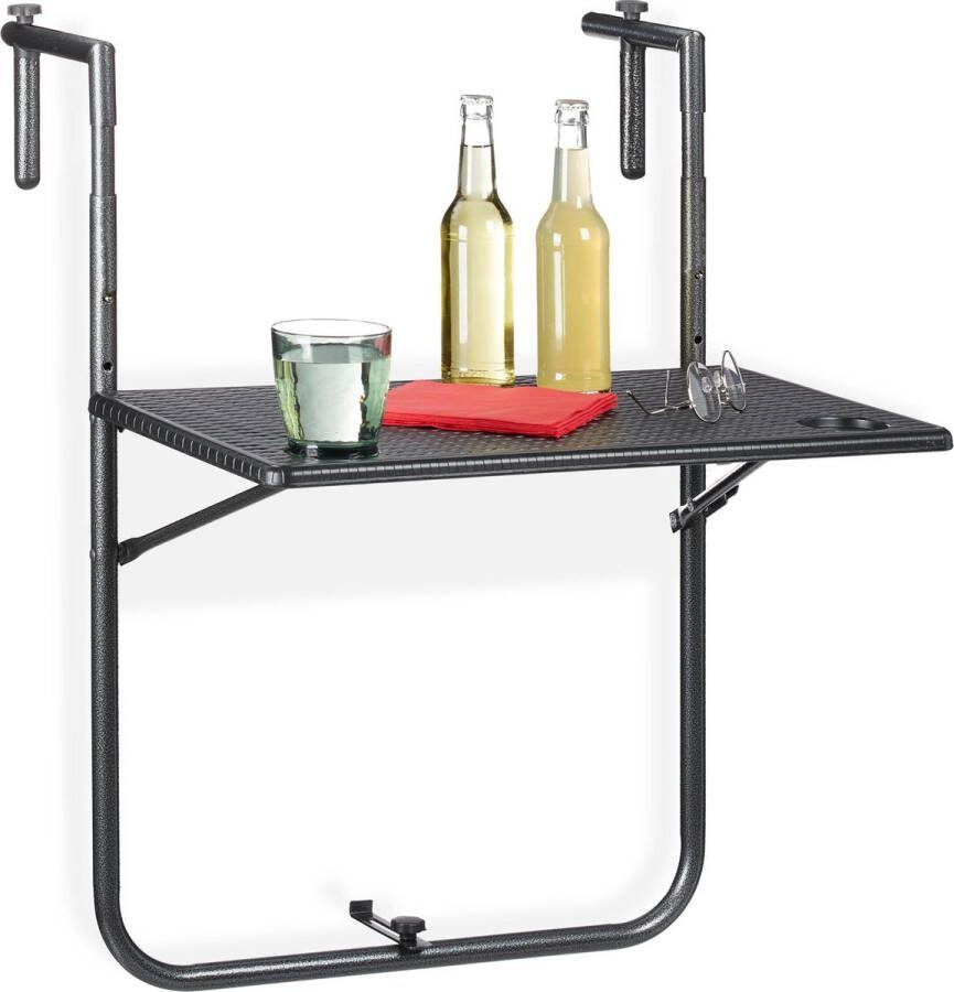 Relaxdays balkontafel inklapbaar zwarte klaptafel hangtafel balkon tafel rotan look