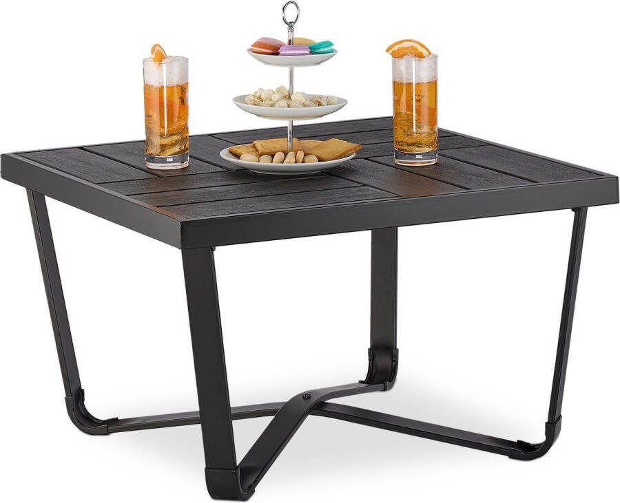 Relaxdays balkontafel tuintafel terrastafel bijzettafel buiten houtlook vierkant zwart