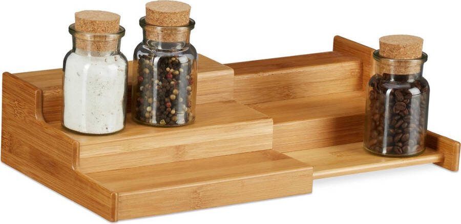 Relaxdays bamboe kruidenrek uitschuifbaar kruidenhouder 3 treden specerijenrek hout
