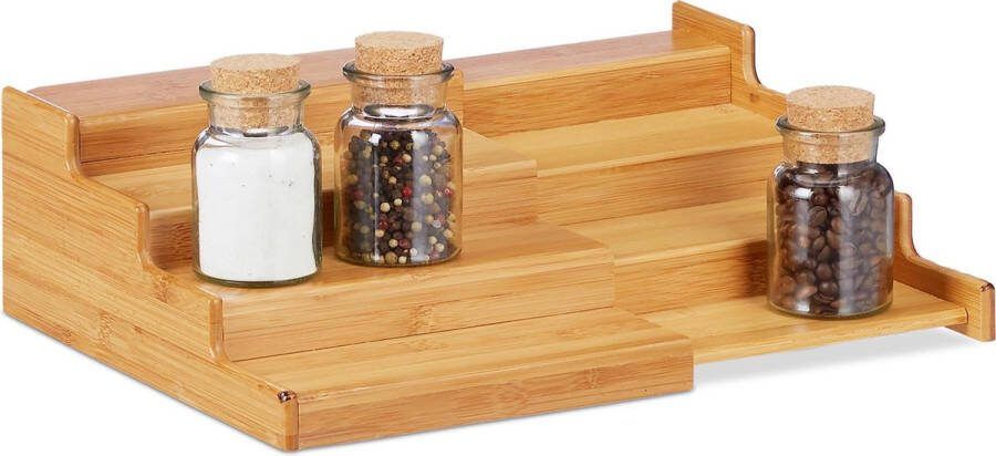 Relaxdays bamboe kruidenrek uitschuifbaar kruidenhouder 4 treden specerijenrek hout