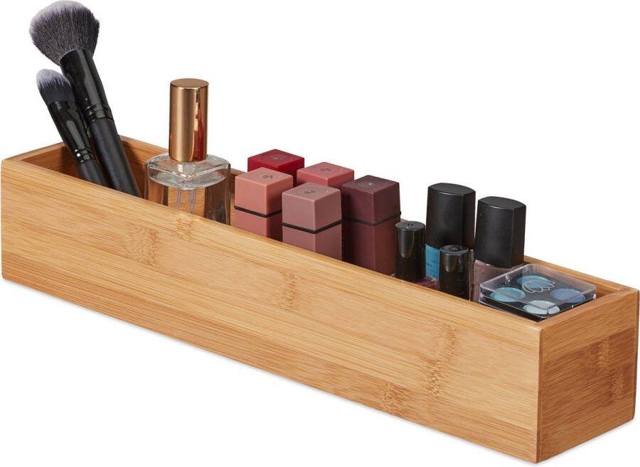 Relaxdays Bamboe opbergbox opbergdoosje hout langwerpig organizer houder