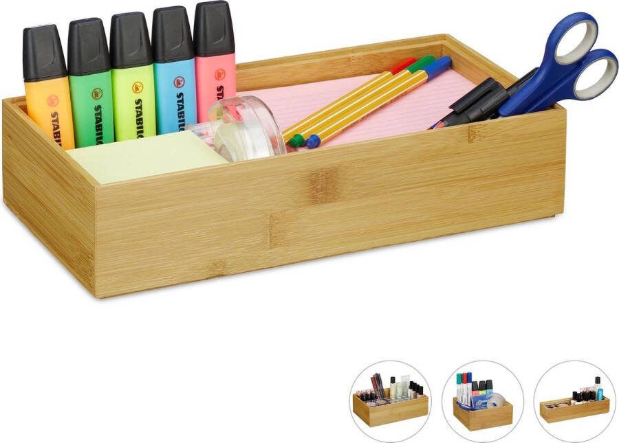 Relaxdays bamboe organizer stapelbaar badkamer keuken natuurlijk design opbergbox D