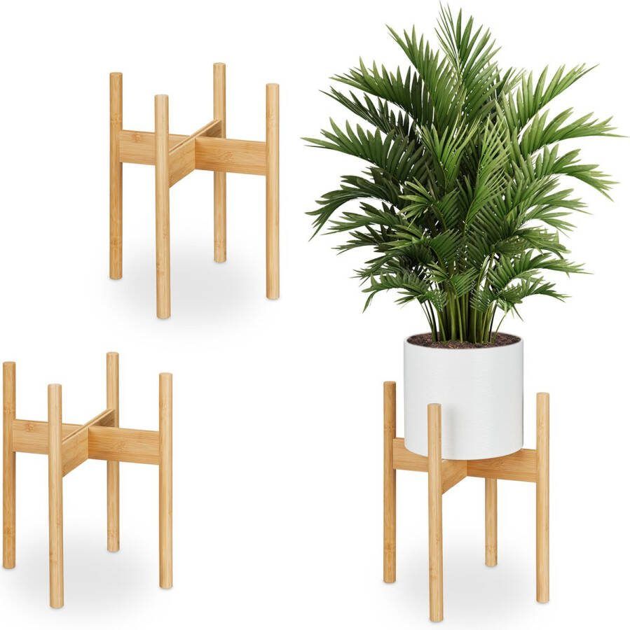 Relaxdays bamboe plantenstandaard set van 3 bloemenstandaard binnen plant verhoger XL
