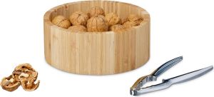Relaxdays Bamboe Schaal met Notenkraker Rond