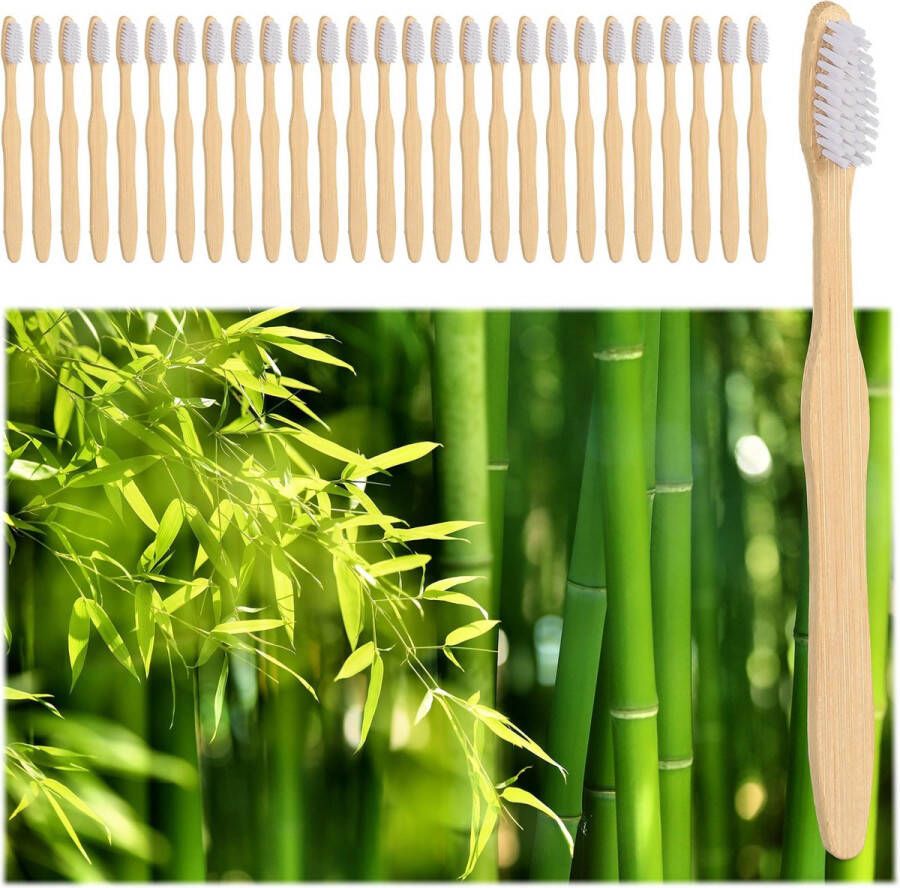 Relaxdays bamboe tandenborstels set van 24 handtandenborstel duurzaam natuurlijk wit