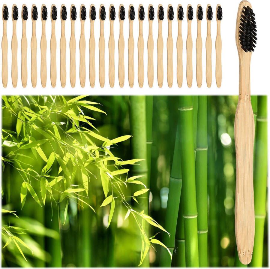 Relaxdays bamboe tandenborstels set van 24 handtandenborstel duurzaam natuurlijk zwart