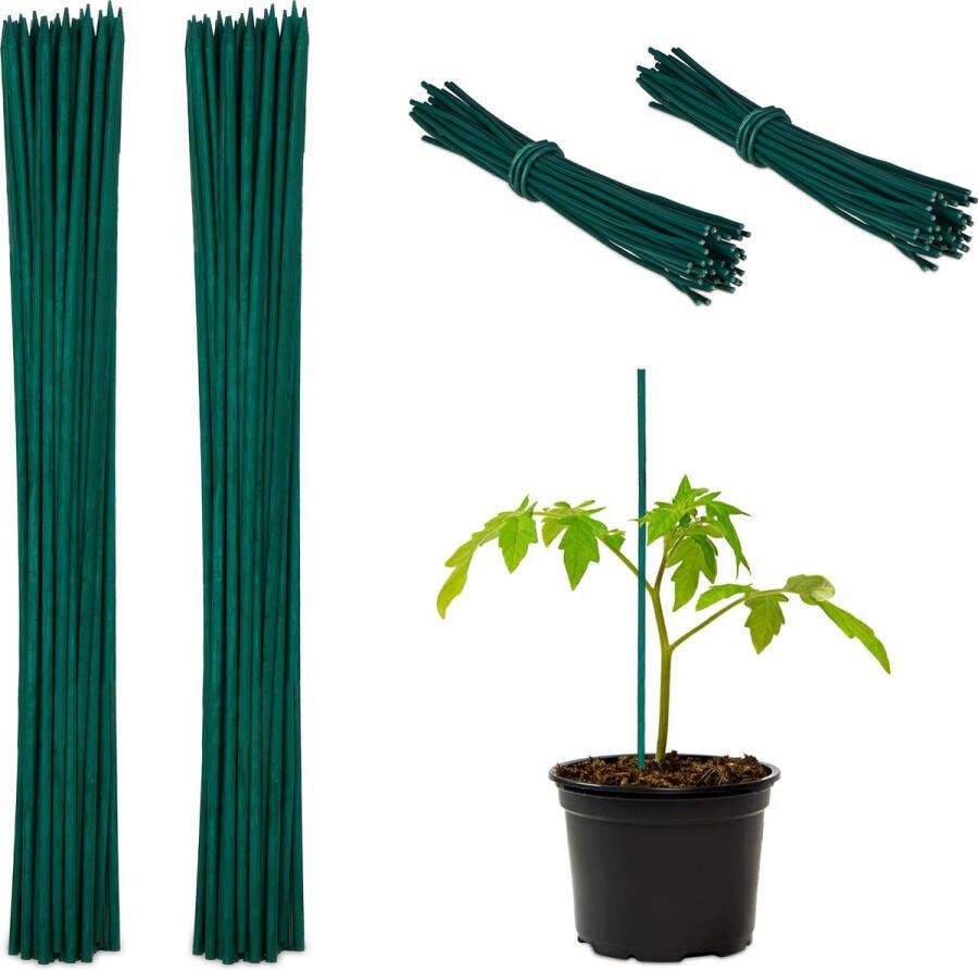 Relaxdays bamboestokken 30 cm set van 100 . plantenstokken groene tomatensteun tuin