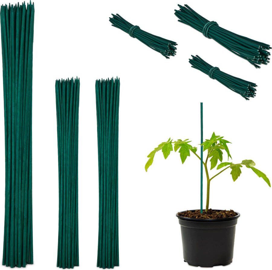 Relaxdays bamboestokken 30 cm set van 150 plantenstokken groene tomatensteun tuin