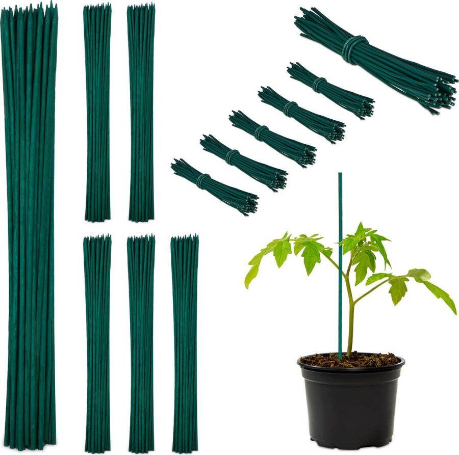 Relaxdays bamboestokken 30 cm set van 300 plantenstokken groene tomatensteun tuin