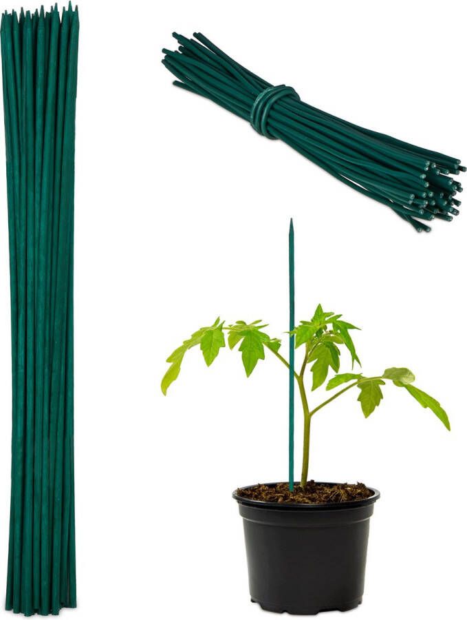 Relaxdays bamboestokken 30 cm set van 50 plantenstokken groene tomatensteun tuin