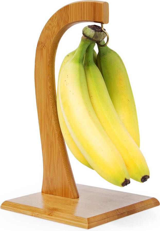 Relaxdays bananenhouder SHELDON bamboe bananenhanger fruitmand bananenhaak