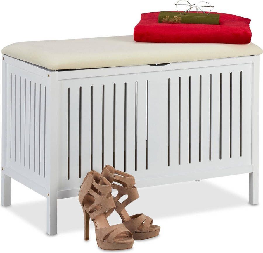 Relaxdays bankje met opbergruimte halbank opbergbank zitbank met opslag wit hout