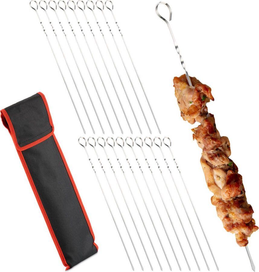Relaxdays barbecuespiezen rvs set van 20 vleespennen 39 cm lang hoes groente