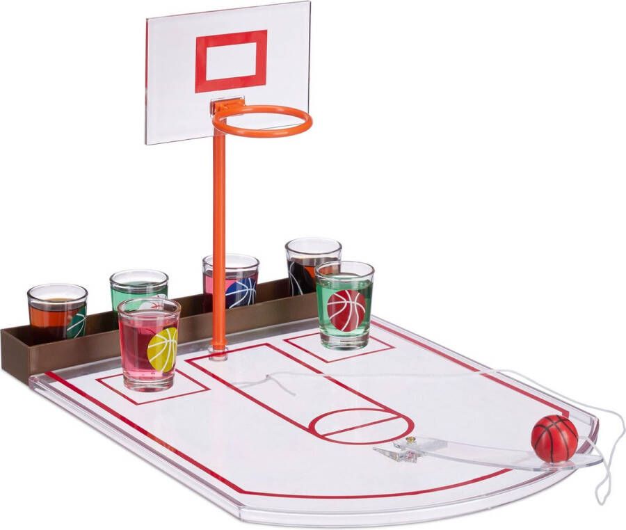Relaxdays basketbal drinkspel met 6 glaasjes zuipspel drankspel basket shotglas game