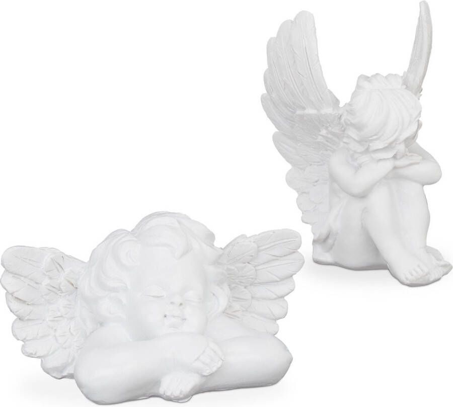Relaxdays beeldje engel 2x tuinbeeld engelen beelden grafbeeld grafdecoratie wit