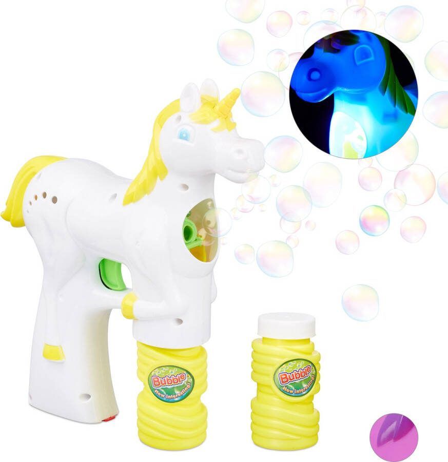 Relaxdays bellenblaas pistool eenhoorn LED bellenblaasmachine batterijen unicorn wit