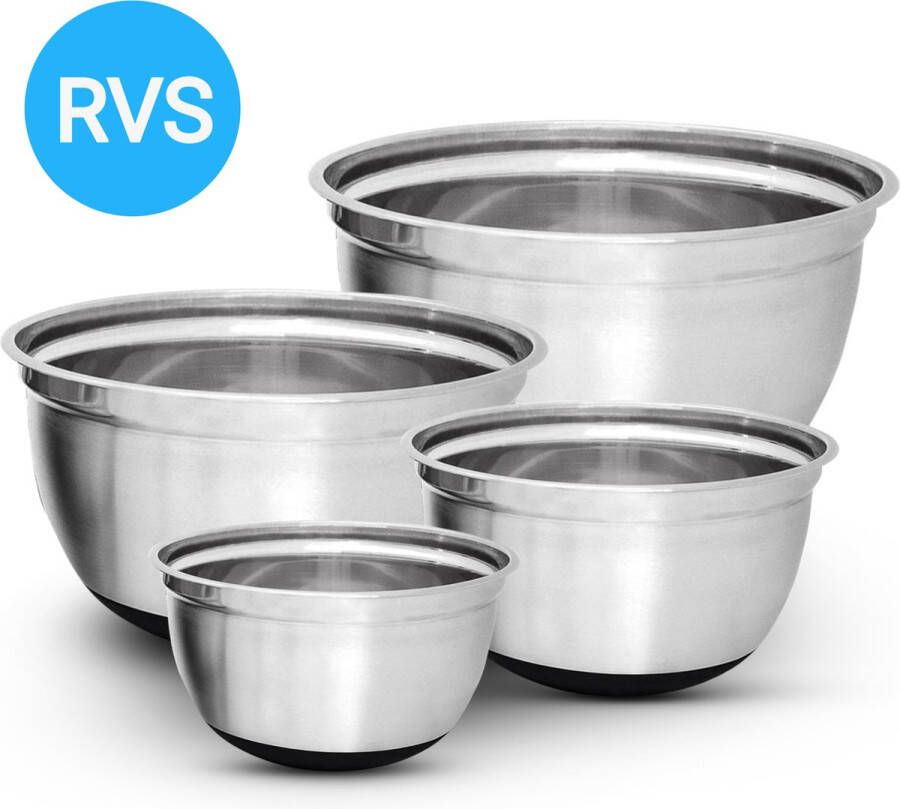 Relaxdays Beslagkommen Set Antislip Mixkommen Zonder deksels Mengkommen Rvs 4-Delige Set Saladekommen