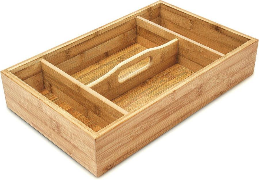 Relaxdays bestekbak bamboe besteklade bestek organizer 4 vakken met handvat