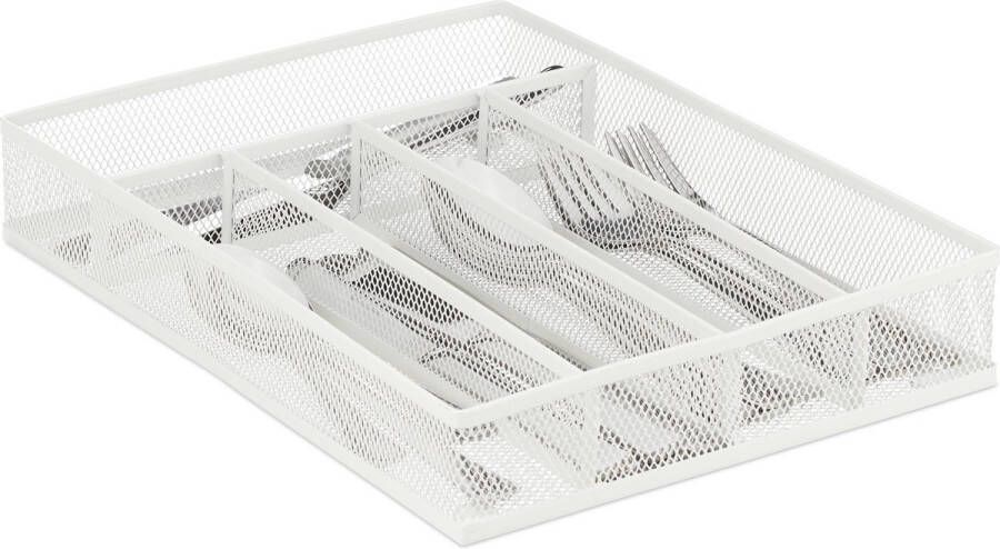 Relaxdays bestekbak metaal besteklade 5 vaks bestek organizer Mesh design wit