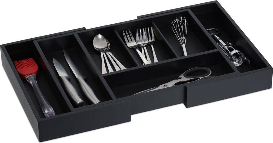 Relaxdays bestekbak zwart 5 7 vakken bestek organizer lade organizer bamboe