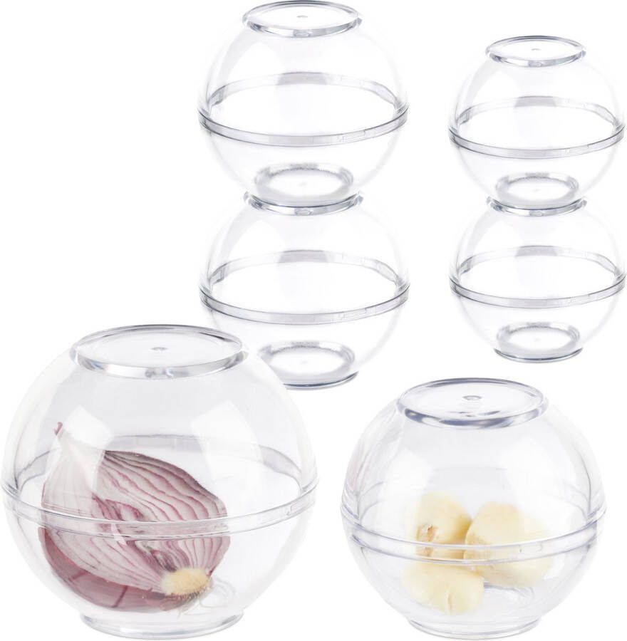 Relaxdays bewaarpot uien set van 6 Ø 7 & 9 cm koelkast voorraadpot knoflook