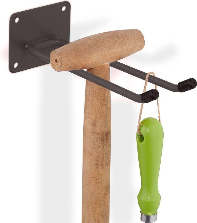 Relaxdays bezemhouder staal tuingereedschapshouder 25 kg ladderhouder ophanghaak