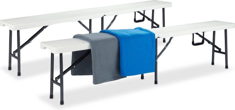Relaxdays bierbank set van 2 stuks tuinbank vouwbaar picknickbank 90 cm breed wit