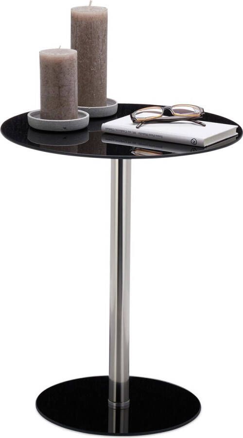 Relaxdays Bijzettafel glas edelstaal rond designertafel salontafel koffietafel tafel zwart