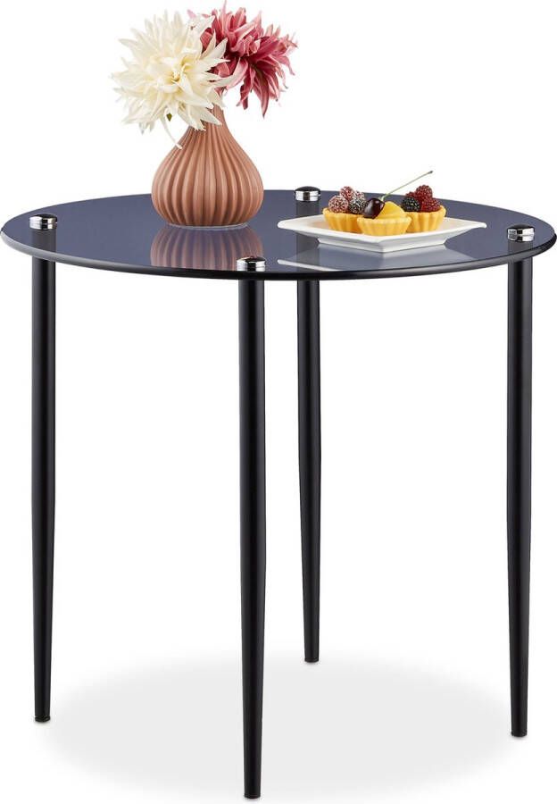 Relaxdays Bijzettafel glas salontafel rond glastafel haltafel staal modern