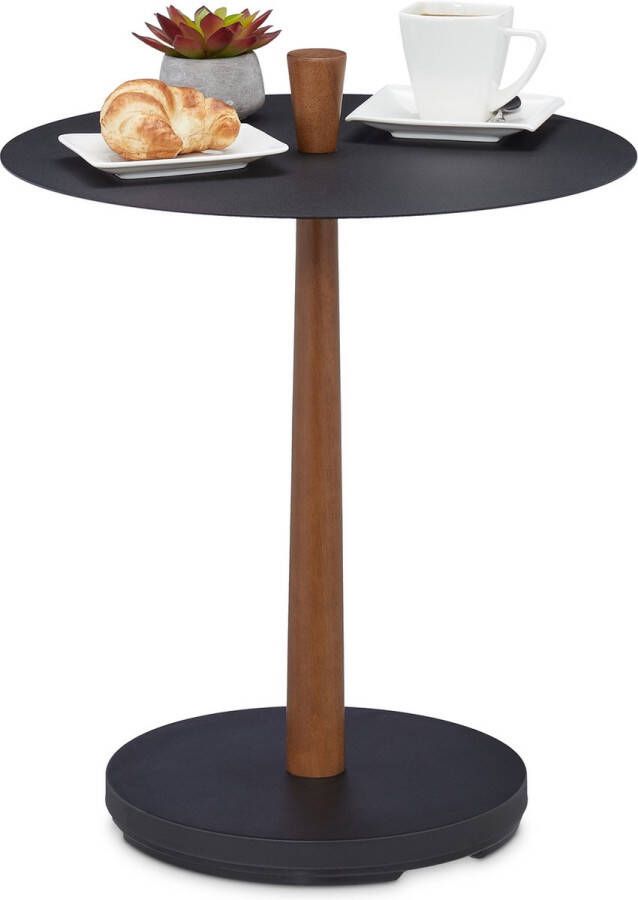 Relaxdays bijzettafel industrieel salontafel zwart koffietafel rond bijzettafeltje